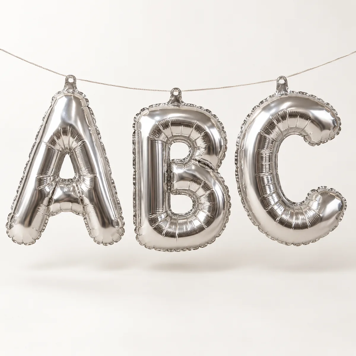 Air-fill letter balloon bunting — Foil balloons product concept / 充空气字母气球串，铝膜气球产品示意图